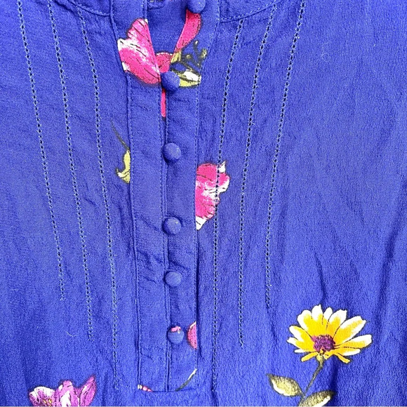 Skies Are Blue Floral Blouse Casual Long Sleeve Blue Shirt Women’s Size Medium - Picture 5 of 12